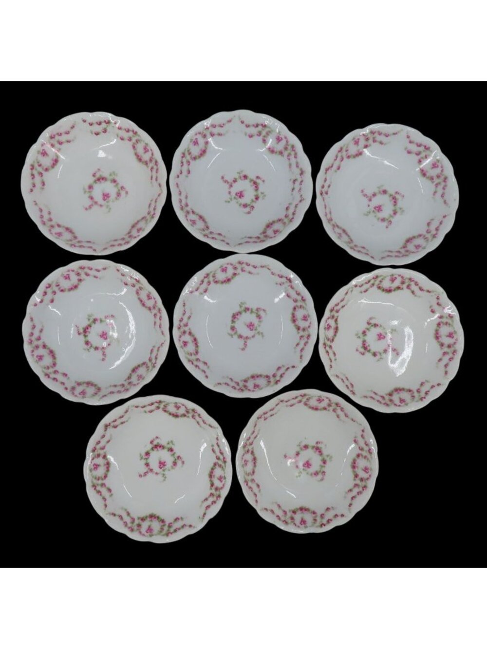 VTG KPM Granuteco Set of 8 Bowls 5.3in Pink Rose Flower Floral Swag Germany
